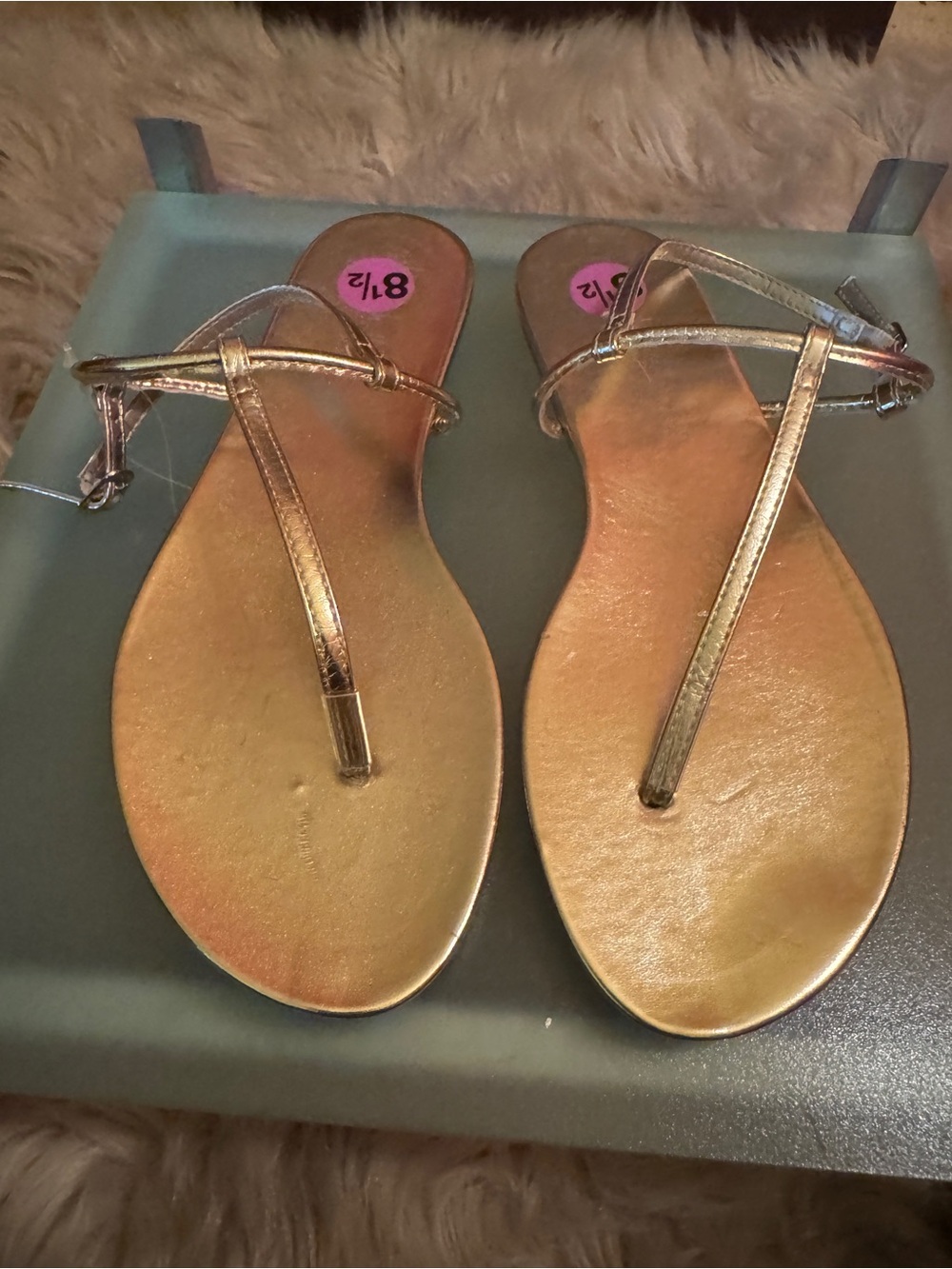 Nicole Miller Metallic Gold T-Strap Flat Sandals